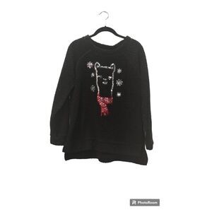 Faded Glory Lama Holiday Black Sherpa crew neck sweater‎
